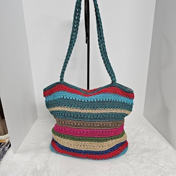 Merona Rainbow Woven Striped Boho Summer Beach Shoulder Bag - Picture 3 of 16